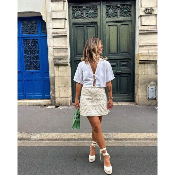 ZARA EMBROIDERED SHORT SKIRT - Picture 1 of 9